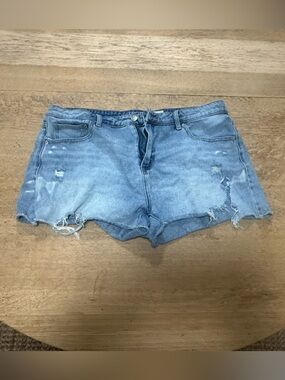 Time and Tru Light Blue Distressed Denim Boyfriend Shorts